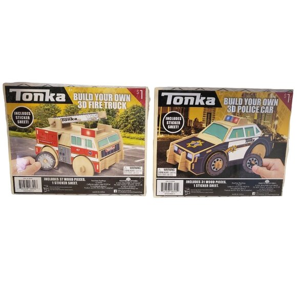 Tonka 3D Wood Model Kit Set Includes Fire Truck and Police Car NEW - Picture 1 of 6